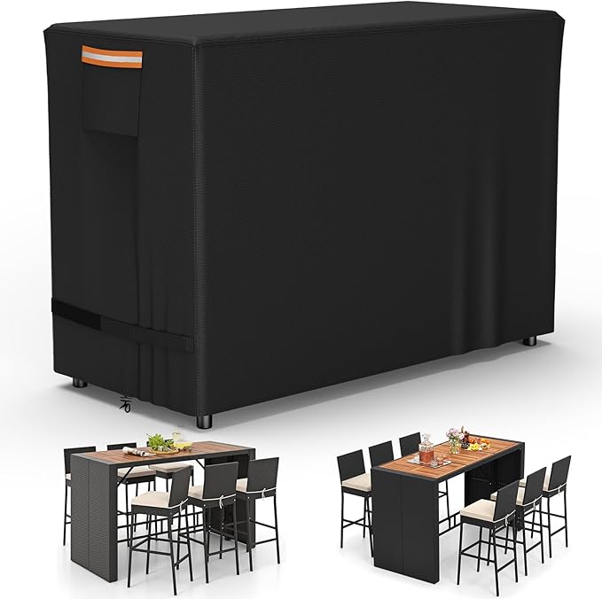 COSHNIBI Bar Height Patio Set Cover for 7 Pieces Patio Bar Dining Table and Chairs Set,Heavy Duty Waterproof Patio Bar Set Cover for 6 Person Outdoor Bar Height Set,74"L x 38.5"W x 41"H,Black