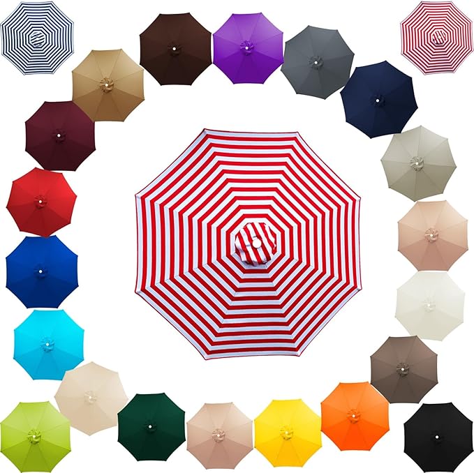 Patio Umbrella Cover Canopy Replacement Top for 8 Ribs, Fade Resistant Outdoor Table Market Umbrella Canopy Cloth for Garden/Deck/Backyard/Pool