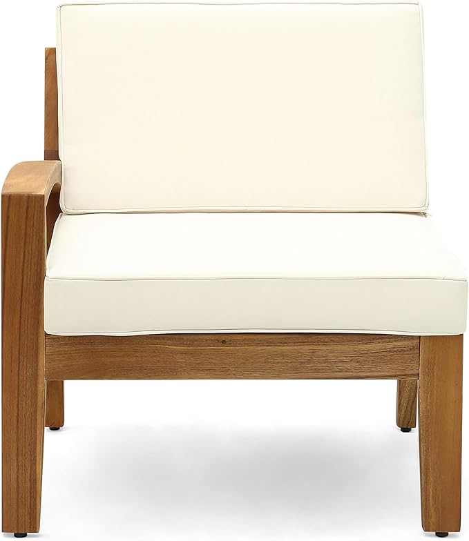 Christopher Knight Home Outdoor Acacia Wood 4-Seater Sectional Conversation Set with Ottoman and Coffee Table, Teak Finish and Beige Cushions