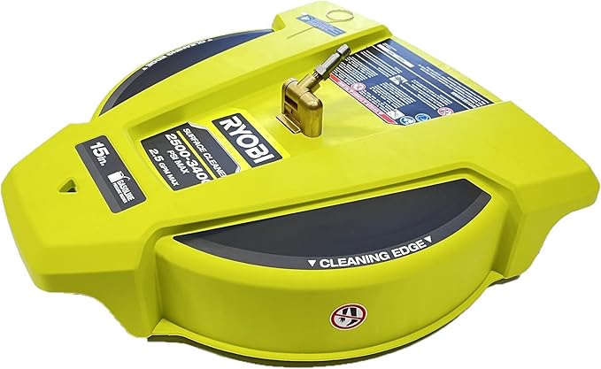 RYOBI 15 in. 3400 PSI Gas Pressure Washer Surface Cleaner with Caster Wheels, Yellow, RY31SC15