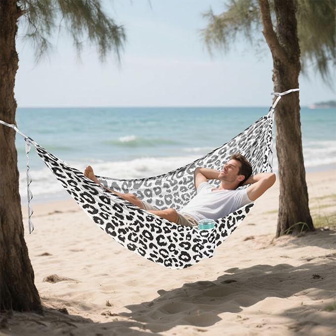 Camping Hammock Outdoor Hammocks for Outside Black White Cheetah Leopard Beach Trees Portable Lightweight with Pockets Tree Straps Indoor
