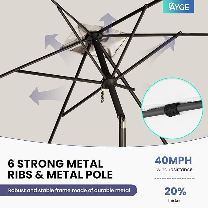 Ayge 6.5x10FT Rectangular Patio Umbrella Outdoor Table Umbrella w/Push Button Tilt & Crank Rectangle Market Umbrella UV Protection for Garden,Deck,Lawn,Yard & Pool,White
