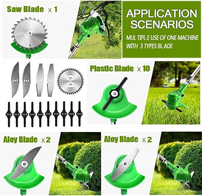 Cordless Wacker Weed, 21v/2Ah Weed Eater Battery Powered,Battery Wacker Weed with 3 Types Blades, Brush Cutter for Yard Garden