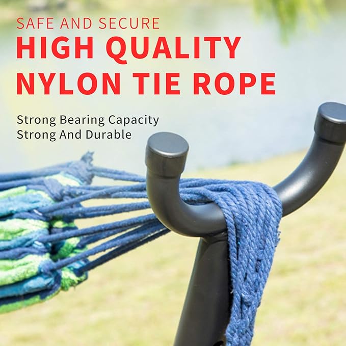 Double Cotton Hammock with Space Saving Adjustable Steel Stand, 550lbs Capacity Accommodates 2 People Portable Hammock and Frame, Camping Indoor Outdoor Use, Oasis Stripe