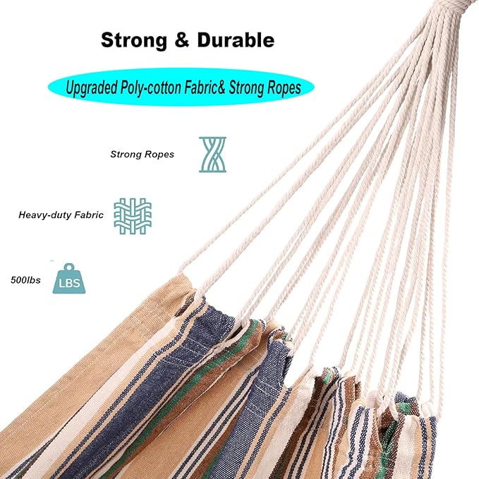 Camping Hammock with Tree Straps,SPortable Canvas Hammocks with Carry Bag 440lbs Portable Hammock Without Stand for Backyard Outdoor Indoor Hiking Beach Patio