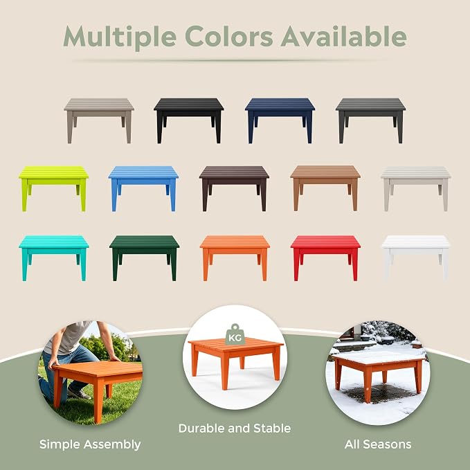 WestinTrends Ashore Outdoor Coffee Table, 32 Inch All Weather Poly Lumber Adirondack Patio Coffee Table Square Low Table, Orange