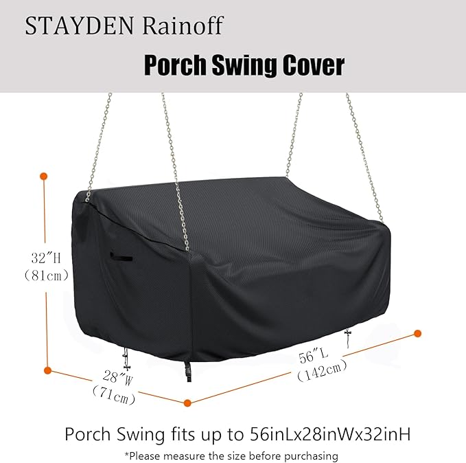 Porch Swing Cover Waterproof Outdoor Hanging Swing Cover Tear resistant All WeatherProof Patio Furniture Covers (Black, 85x45x(32-24)inch) (56x28x(32-24)Inch)