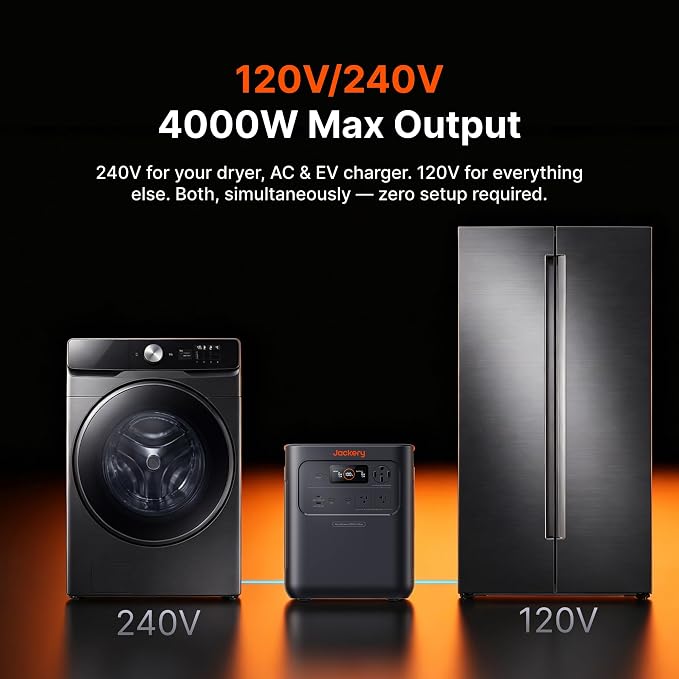Jackery HomePower 3600 Pro Max Portable Power Station with 500W Solar Panel, 4000W 120V/240V AC Output, 3584Wh LFP Battery, Expandable to 21kWh, Essential Home Backup for Outages & Emergencies