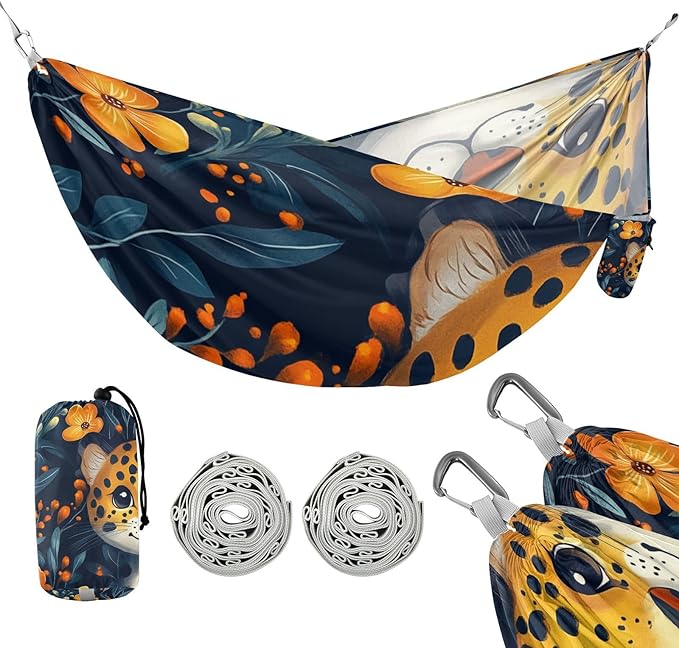 Cute Leopard Dark Academia Style 330lb Capacity Outdoor Hammocks with Portabl Carry Bag Fabric Hammock for Patio Backyard Lounge Base hamaca para Patio Exterior
