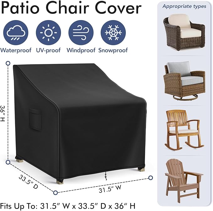 Richwon Outdoor Swivel Chair Covers Waterproof, Outdoor Rocking Chair Covers 2 Pack, Patio Chair Covers for Outdoor Furniture Fits up to 31.5W x 33.5D x 36H inches, Black