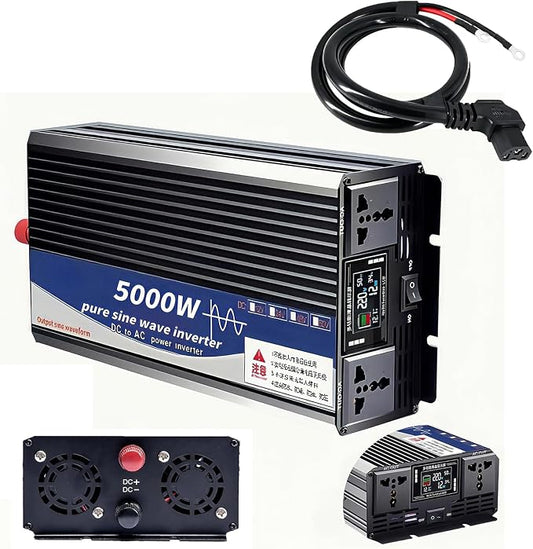 5000W Power Inverter 48V DC to 110V AC Converter with LED Display Dual AC Outlets Dual Fans Radiating for RV, Camp, Boat and Home Emergency Portable Pure Sine Wave Inverter (Smart Screen, 5000W 48V)
