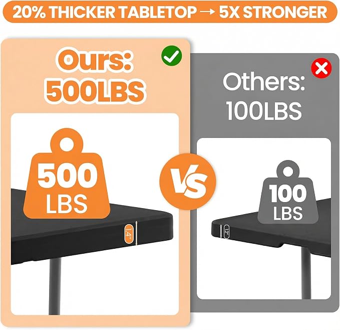 8 FT Black Plastic Folding Table Set with 6 Black Folding Chairs for Picnic, Party, Training, Outdoor Activities, at Home and Commercial Use
