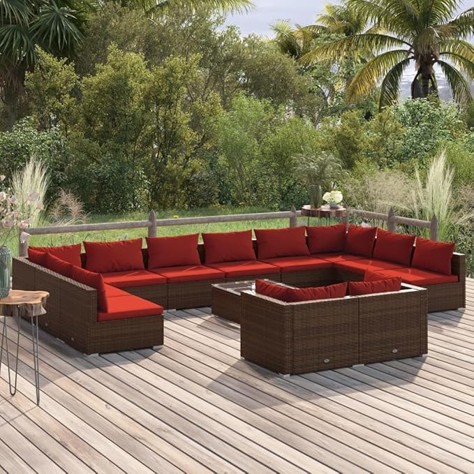 13 Piece Patio Lounge Set with Cushion, Furniture Conversation Sets Piece Patio Set Outdoor Patio Sectional Patio Lounge Set s Brown Poly Rattan