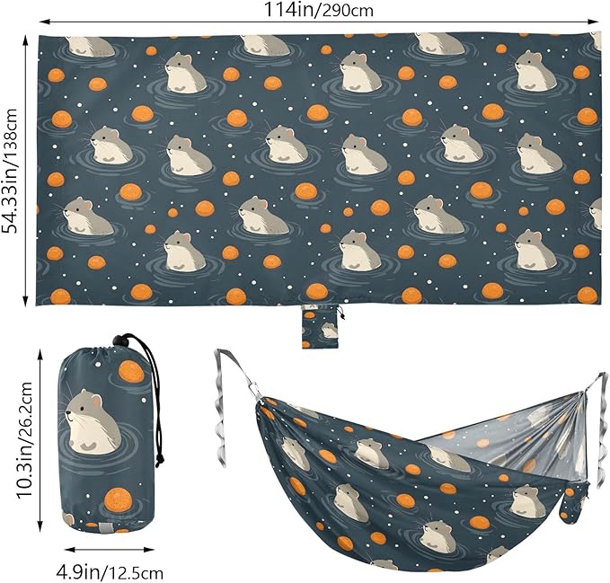 Camping Hammock Outdoor Hammocks for Outside Hamsters Oranges Beach Trees Portable Lightweight with Pockets Tree Straps Indoor Small