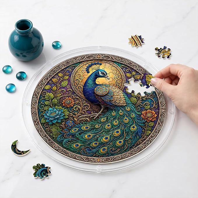 Acrylic Puzzle Suncatcher, Peacock Sun Catcher Jigsaw Puzzle Window Hanging, Acrylic Puzzles Kit Home Garden Decor, Mothers Day Birthday Gifts for Mom, Wife, Sisters, 7.87 inch