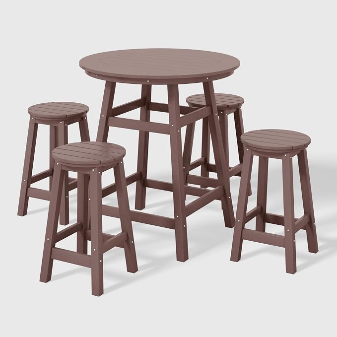 WestinTrends Malibu 5-Piece HDPE Outdoor Patio Dining Bar Bistro Table Set with Counter High Round Bar Stools