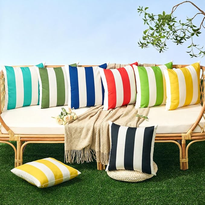 Allorry Outdoor Pillow Covers 16x16 Royal Blue Striped Outdoor Decor 007N16 | Striped Pillow Covers|for Spring Summer Outdoor Waterproof Garden Patio Furniture Sofa Bed Home Decor