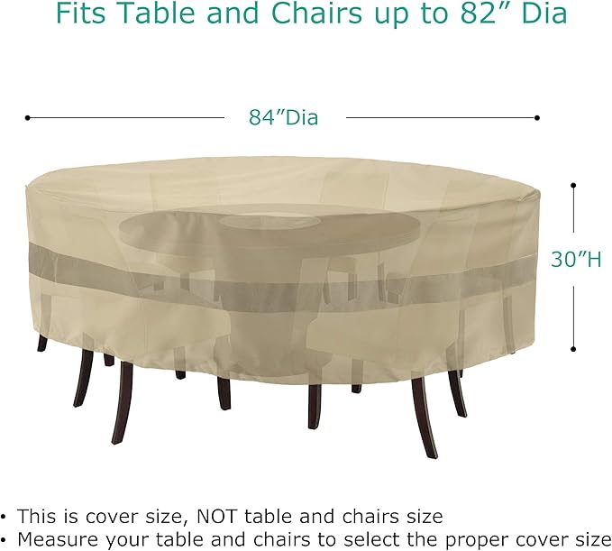 SunPatio Outdoor Table and Chairs Cover Round, Heavy Duty Waterproof Patio Furniture Set Cover Large, All-Weather Protection Outdoor Furniture Cover for Patio Furniture, 84" Dia x 30" H, Beige