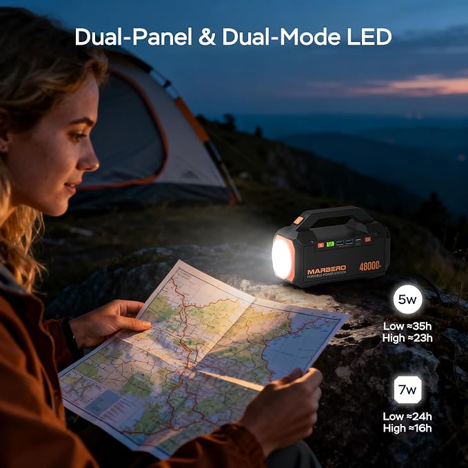 MARBERO Portable Charger Power Bank 48,000mAh Emergency 177.6Wh Portable Power Station, Fast Charging USB-C 60W PD Bright LED Flashlight & Panel for Travel, Camping, Business Trips & Outages
