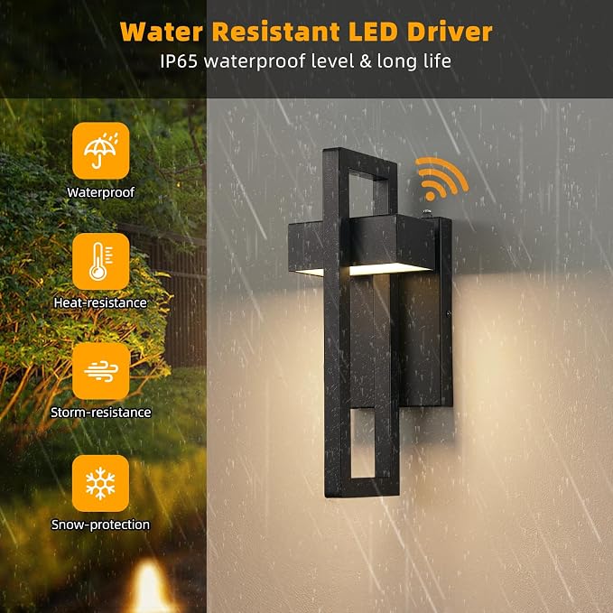 16.5'' LED Outdoor Wall Sconce Dusk to Dawn Outdoor Lighting, Modern Exterior Lighting Fixtures, Black LED Front Porch Lights Outside Wall Mount Lights for House, Hallway, 3000K, 1 Pack
