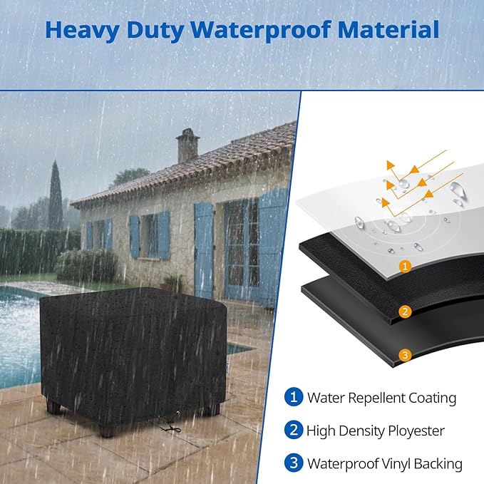 SunPatio Outdoor Ottoman Cover, Waterproof Square Coffee Table Cover, Patio Furniture Side Table Cover, All Weather Protection, 26W x 26D x 18H, Black