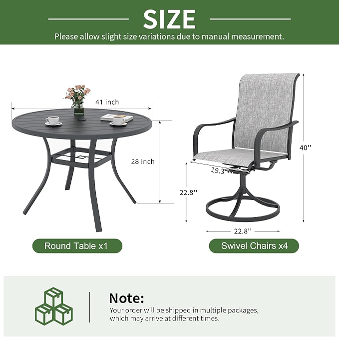 Anmutig 5 Piece Outdoor Patio Dining Set, 4 Swivel Rocking Patio Chairs & 41" Round Dining Table Outdoor Furniture for Backyard Bistro Garden Poolside, Grey