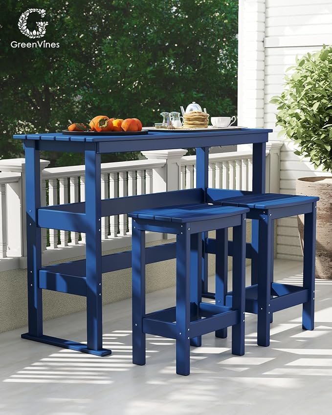 GREENVINES Outdoor-Bar-Stools-Set-of-2 | Patio Counter Height Backless Barstools | HDPE Plastic | 18" W x 13.5" D x 25" H | Chairs for Backyard Balcony Poolside | Blue