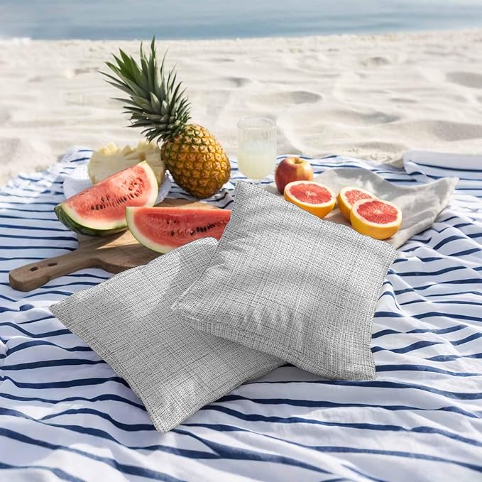 Outdoor Waterproof Throw Pillow Covers Set of 2 Grey Linen Texture Pillowcases 24x24 Inches Solid Color Decorative Pillows Cushion Case Patio Pillows for Couch Bed Chair Garden