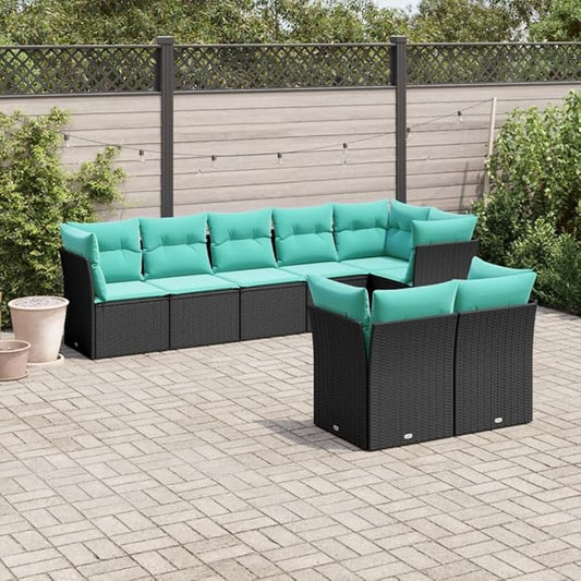 8 Piece Patio Sofa Set with Cushions, Sectional Sofa Porch Furniture Set Outdoor Dining Sets Patio Conversation Set for Negotiation Area Poolside Garden Exhibition Black Poly Rattan