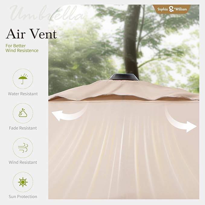 Sophia & William Cantilever Patio Umbrella 10ft, Large Square Outdoor Umbrellas with Crank Handle, 7-Level Tilt,360° Rotation, Windproof, Crashproof,Design for Pool Garden Backyard (Beige)