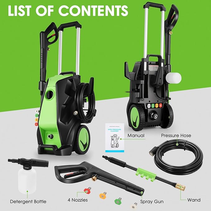 Heavy Duty 5000PSI 4.0GPM Electric Pressure Washer with 33FT Hose, 4 QC Nozzles for Cars/Fences/Patios/Home Cleaning, Deep Green