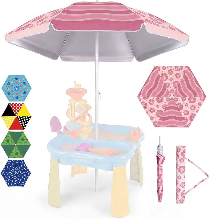 Dansydaisy Beach Umbrella for Water Table, Picnic Table Shade, 47 Inch Replacement Portable Outdoor Umbrella, UV Protection for Sand Play Camping Patio Garden, Tables Not Included