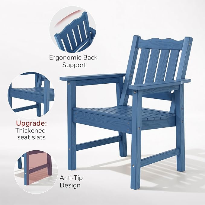 Stoog All-Weather Patio Chairs Set of 2, Heavy Duty Outdoor Chairs with 400 lbs Weight Capacity, Garden Chair for Backyard, Deck, Lawn & Porch, Blue