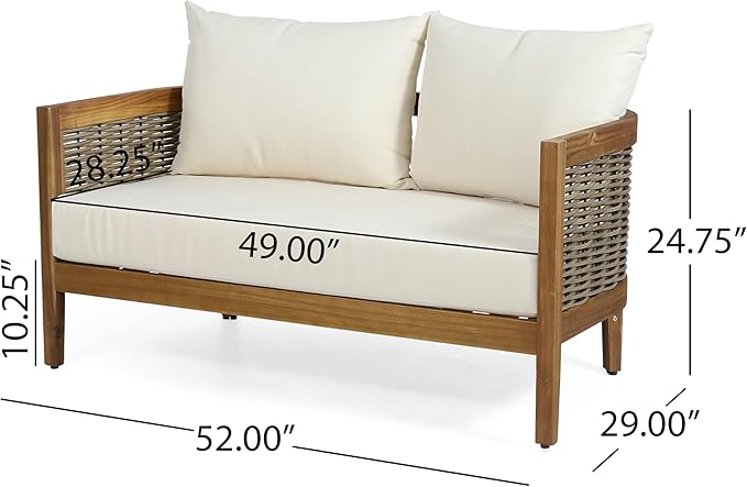 Merax Outdoor Acacia Wood Wicker Conversation Set 2 Seater with Loveseat and Coffetable for Backyard