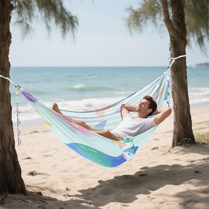 Watercolor Kid Style Dolphin Animal Fish 330lb Capacity Outdoor Hammocks with Tree Straps Hanging Hammock for Patio Backyard Lounge Base hamaca para adultos