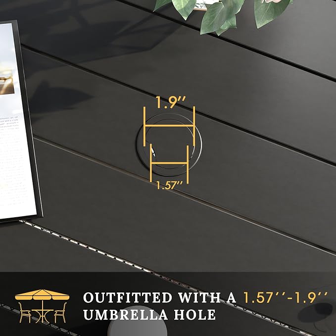 VICLLAX 37.8" Square Outdoor Patio Dining Table, All Weather Metal Table for Lawn Garden, Black Tabletop for 4 People