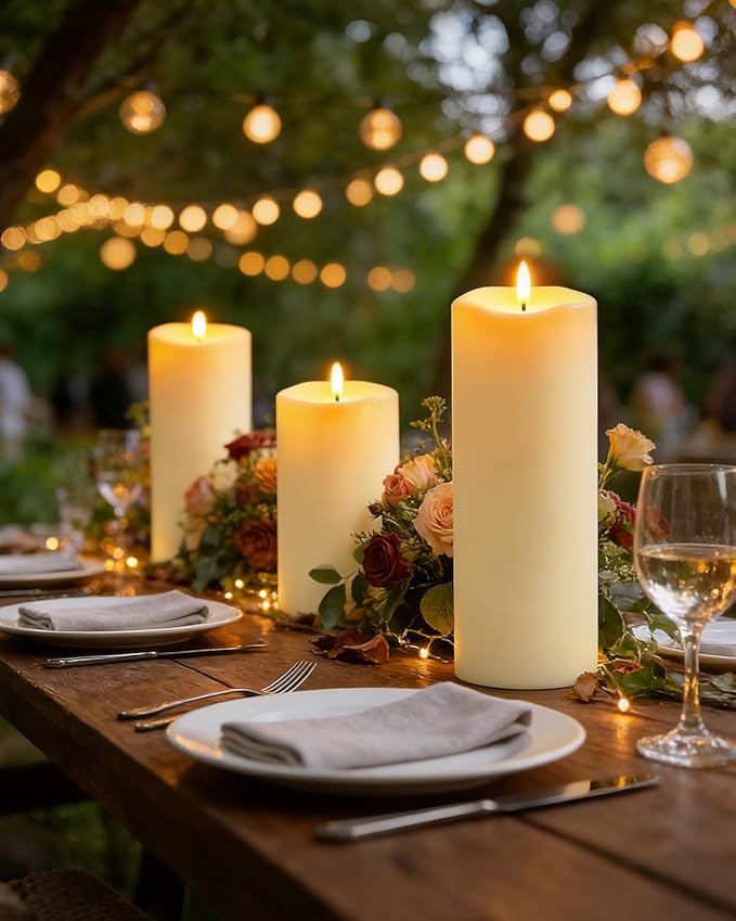 10" x 5" Large Outdoor Candles with Timer Waterproof Flickering LED Flameless Candle Battery Operated with Remote Fake Pillar Candle Realistic for Patio Porch Lantern (Ivory)