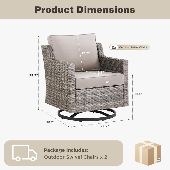 Belord Patio Wicker Swivel Rocker Patio Chairs, Outdoor Rattan Chairs for Deck Porch Garden, 2 Piece Luxury Patio Furniture Set, Beige