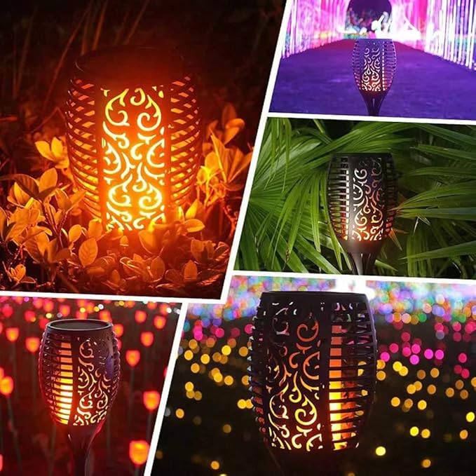 4 Pack Led Solar Torch Light with Flickering Flame Outdoor Waterproof Halloween Decorations, Solar Torches Stake Lights, Auto On/Off Garden Lights Christmas Decorations