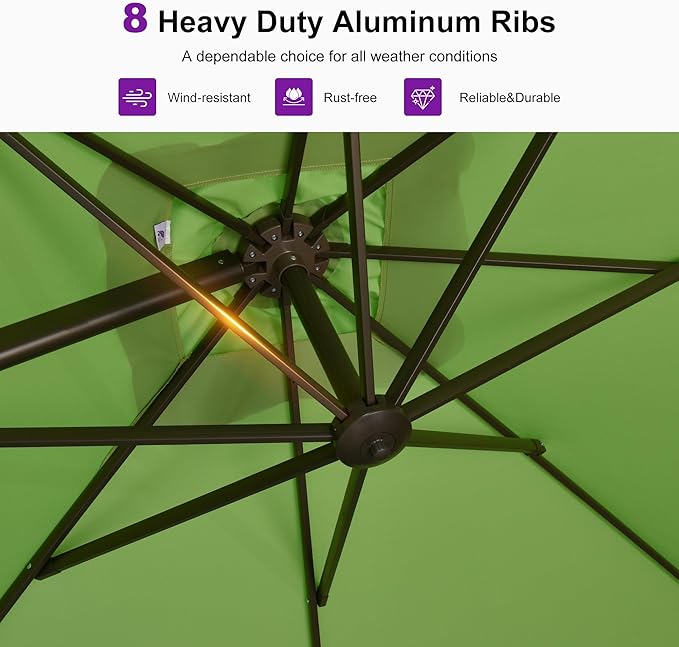 PURPLE LEAF 8' X 8' Cantilever Patio Umbrella Antique Bronze Square Umbrella with 360° Rotation and Aluminum Offset Hanging Outdoor Umbrella for Pool Garden Backyard Deck, Green
