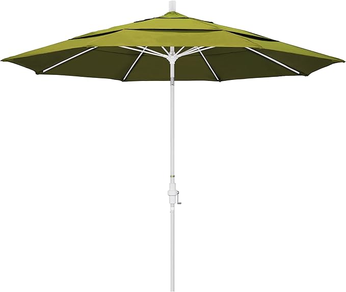 California Umbrella 11' Round Crank Lift, Collar Tilt, Aluminum Pole, Fiberglass Rib Patio Umbrella, White Finish