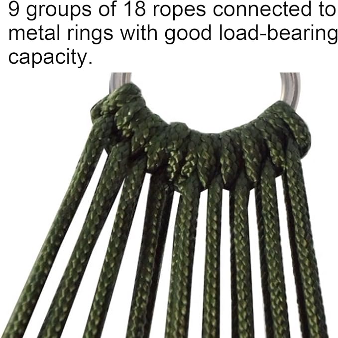 Nylon Rope Hammock 9 Groups 18 Knotted Ropes Mesh Outdoor Camping Hammock with Storage Bag Easy to Set Up(Rojo)