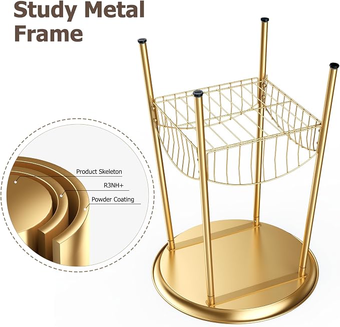 Small Outdoor Side Table, 2-Tier Round Metal Patio Table, Accent Table Waterproof, Weather Resistant End Table for Yard Porch Pool Balcony Garden Bedside (Gold)