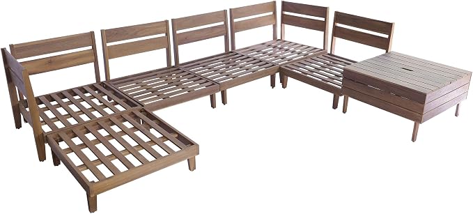 8-Piece Acacia Wood Outdoor Patio Sofa Set, Modular Sectional Furniture Set with Storage Tea Table, Coffee Table and Cushions for Backyard, Poolside, Indoor&Outdoor,Beige