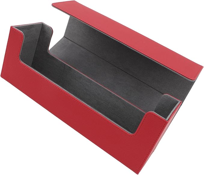 Alomejor PU Leather Card Storage Box, Large Capacity Magnetic Closure Deck for 400+ Cards with Felt Lining, Elegant Design for Tarot and Game Cards (Red)