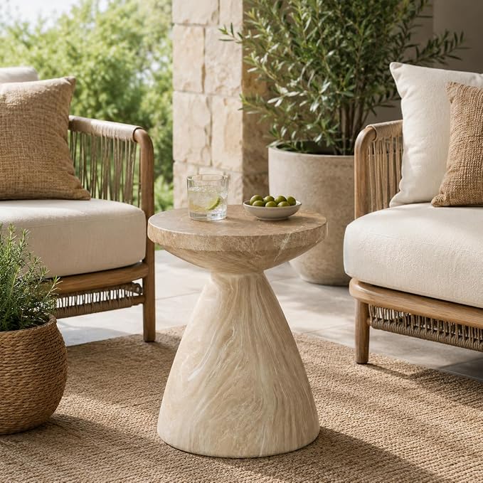 Stone Side Table,ModernStone End Table,GardenAccent Table Faux Terrazzo Accent Table,Round Faux Marble Side Table for Balcony (Marble-18)