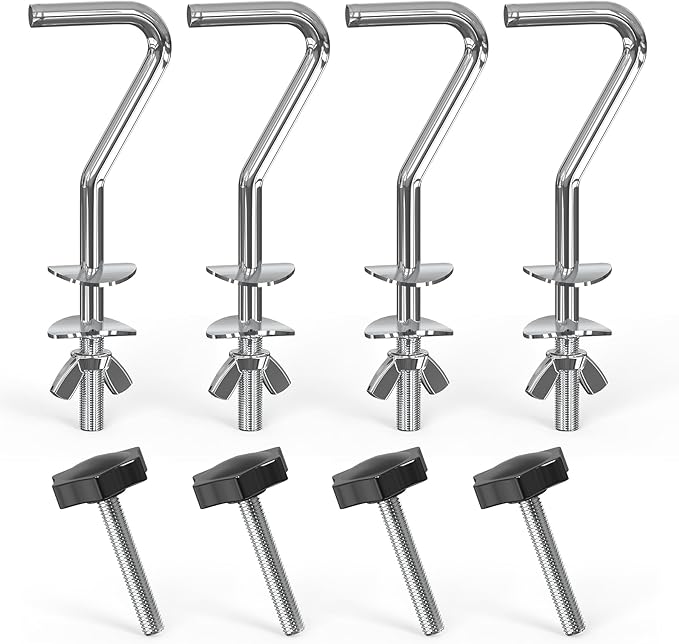 Replacement Hammock Hooks & Hand Knobs Kit 8 Pcs, Heavy Duty Hooks Fit 3/8" Diameter 1-1/4 to 2" Long Hole, M8 x 40mm Star Hand Knobs, Hammock Combo Hooks Kit for Garden Patio Home