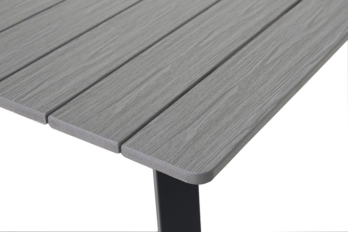 JOSHEN 70" Steel Elegant and Stylish Kitchen Dining Table, Simple and Practical Dining Table, Mid-Century Style Outdoors Coffee Tables with Umbrella Hole for Patio, Garden, Poolside, Grey
