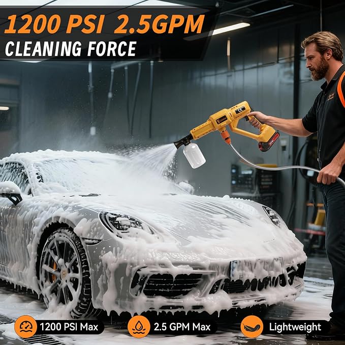Cordless Cleaning Tool Compatible with Dewalt 20V Max Battery, Portable Handheld Vehicle Cleaner with 6-in-1 Nozzle & 16.5FT Drain Hose for Car/Fence/Patio/Deck/Bike Cleaning(Tool Only)