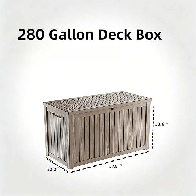 Outdoor Storage Deck Box, Large Patio Container for Garden Tools, Cushions and Yard Accessorie.Lockable Waterproof Resin Weatherproof Storage Container (Light Brown, 280 Gallon)